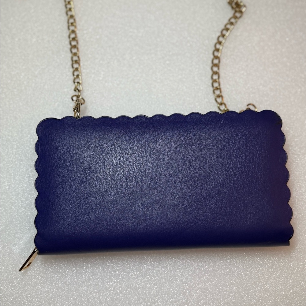 Whimsical Embroidered Navy Crossbody - Fairytale Scalloped Edge Gold Chain - Picture 11 of 11
